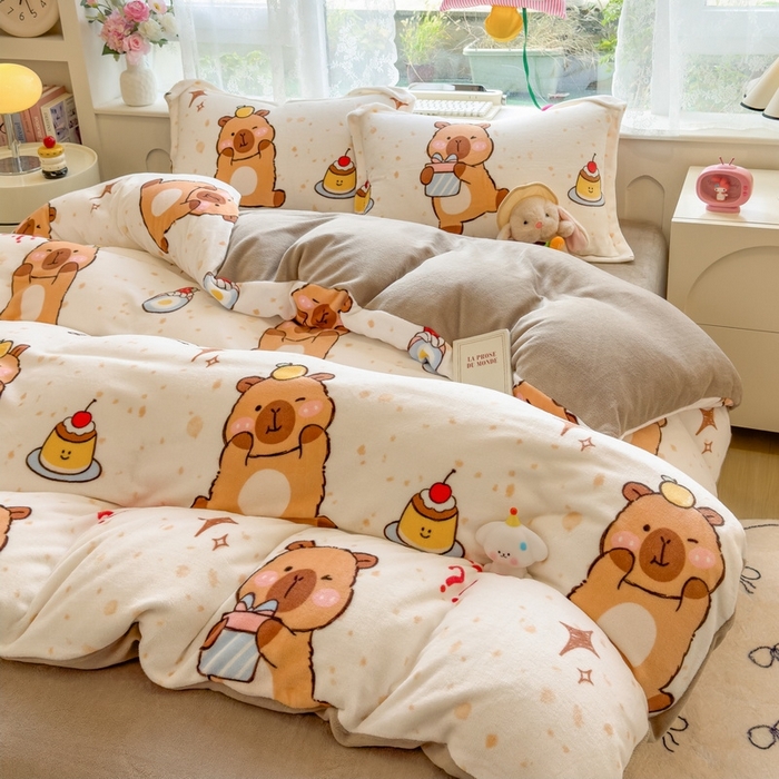 91家纺网 家纺一手货源 找家纺 （总）丝羽坊 2025新款200克加厚小清新牛奶绒床单款 床笠款四件套 被套