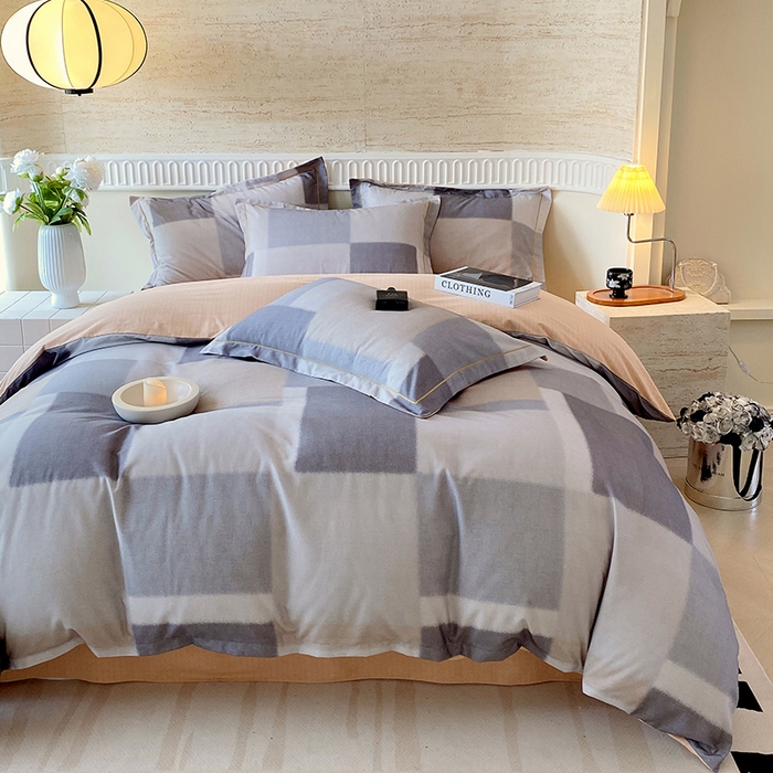 91家纺网 家纺一手货源 找家纺 梧桐树 2025新款全棉100%棉磨毛花卉简约系列四件套 克洛伊奶咖