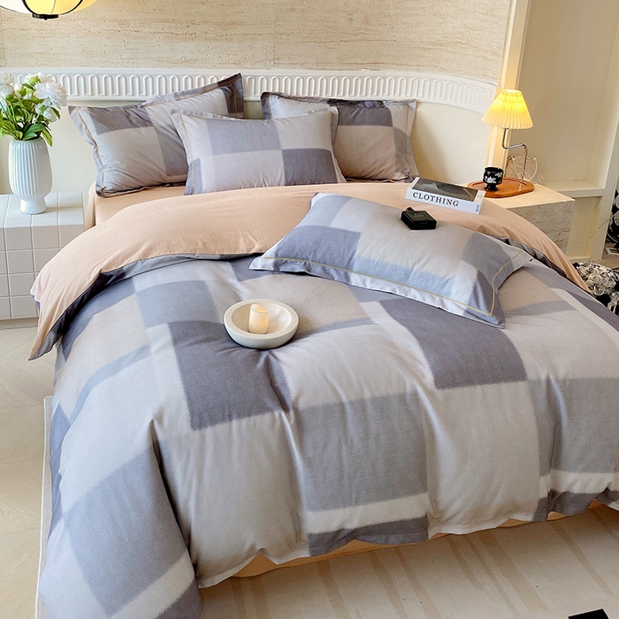 91家纺网 家纺一手货源 找家纺 梧桐树 2025新款全棉100%棉磨毛花卉简约系列四件套 克洛伊奶咖