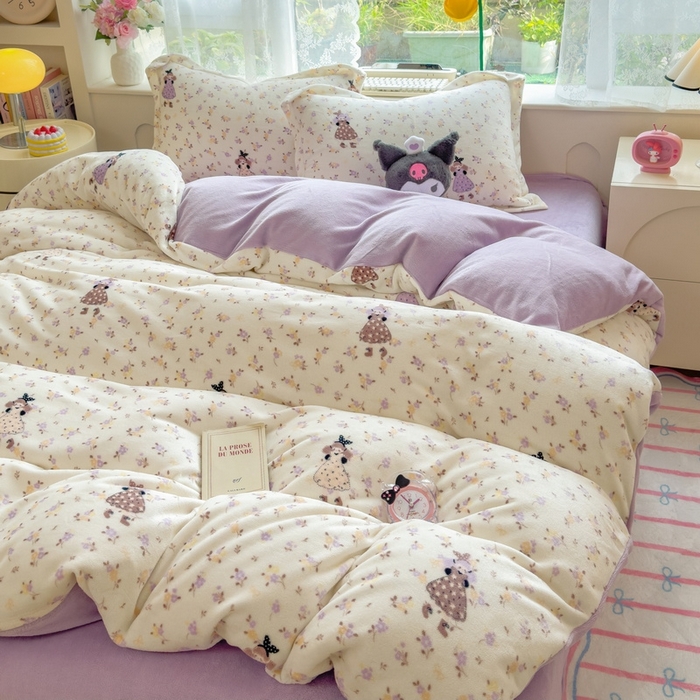 91家纺网 家纺一手货源 找家纺 （总）丝羽坊 2025新款200克加厚小清新牛奶绒床单款 床笠款四件套 被套