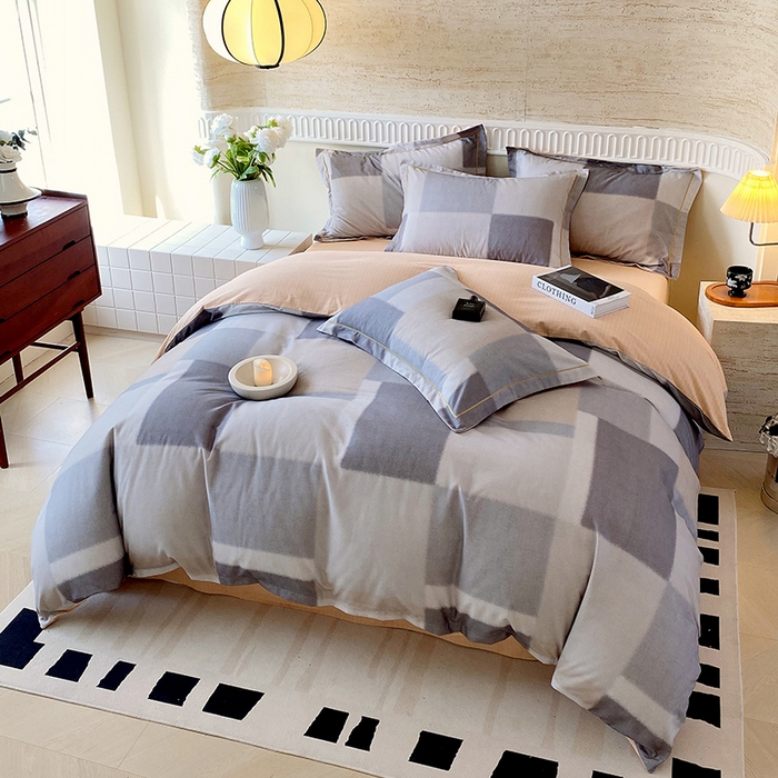 91家纺网 家纺一手货源 找家纺 梧桐树 2025新款全棉100%棉磨毛花卉简约系列四件套 克洛伊奶咖