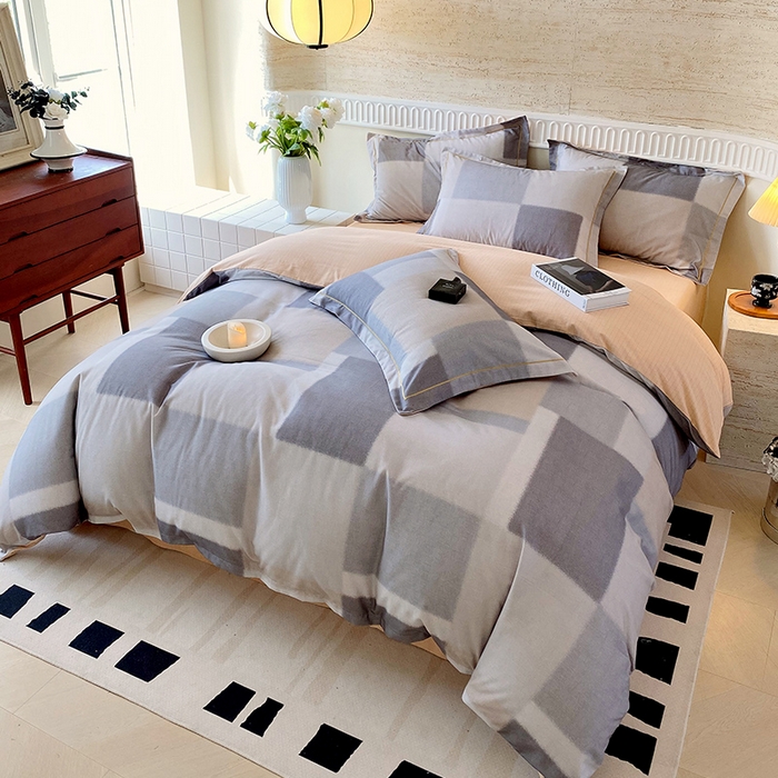 91家纺网 家纺一手货源 找家纺 梧桐树 2025新款全棉100%棉磨毛花卉简约系列四件套 克洛伊奶咖