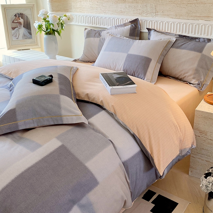 91家纺网 家纺一手货源 找家纺 梧桐树 2025新款全棉100%棉磨毛花卉简约系列四件套 克洛伊奶咖