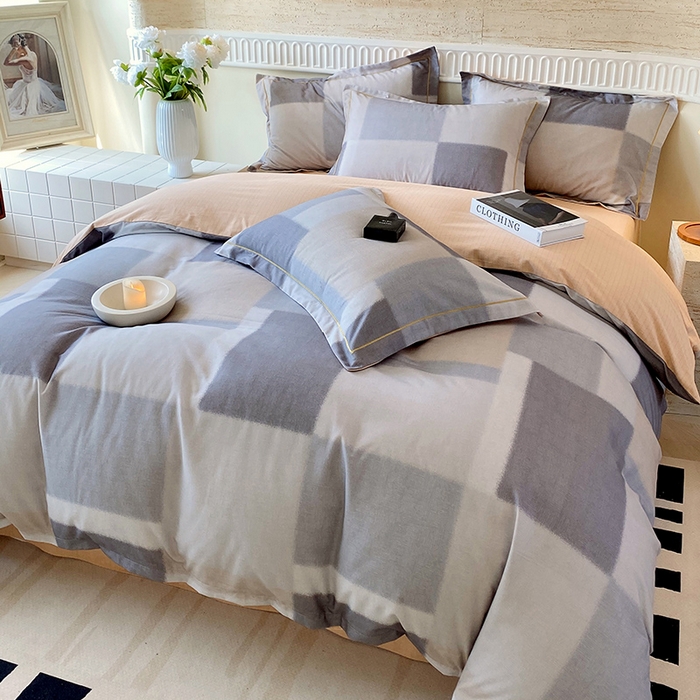 91家纺网 家纺一手货源 找家纺 梧桐树 2025新款全棉100%棉磨毛花卉简约系列四件套 克洛伊奶咖