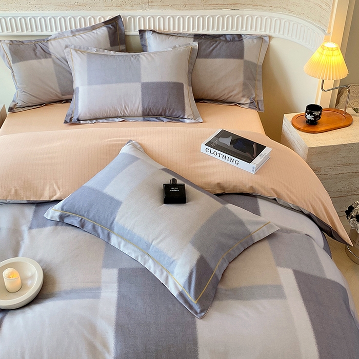 91家纺网 家纺一手货源 找家纺 梧桐树 2025新款全棉100%棉磨毛花卉简约系列四件套 克洛伊奶咖