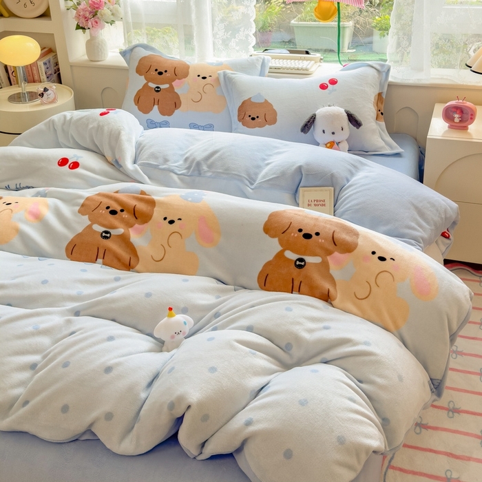 91家纺网 家纺一手货源 找家纺 （总）丝羽坊 2025新款200克加厚小清新牛奶绒床单款 床笠款四件套 被套