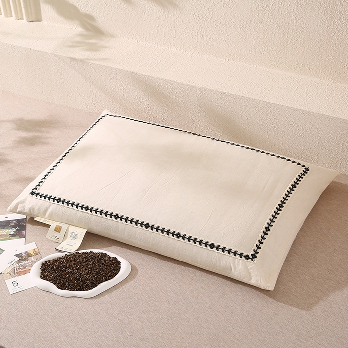 91家纺网 家纺一手货源 找家纺 （总）蔻眠 山屿清梦棉麻刺绣荞麦护颈枕芯亚麻全荞麦壳成人枕头