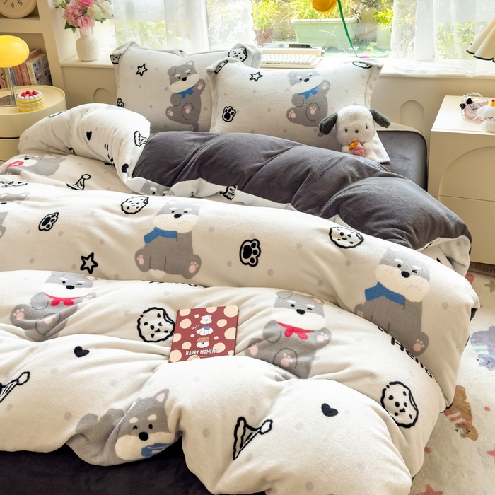 91家纺网 家纺一手货源 找家纺 （总）丝羽坊 2025新款200克加厚小清新牛奶绒床单款 床笠款四件套 被套