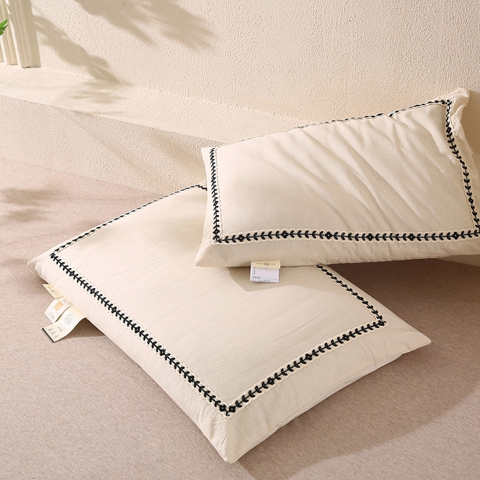 91家纺网 家纺一手货源 找家纺 （总）蔻眠 山屿清梦棉麻刺绣荞麦护颈枕芯亚麻全荞麦壳成人枕头