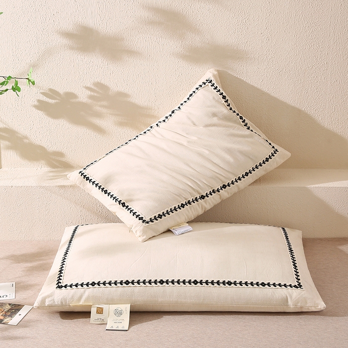 91家纺网 家纺一手货源 找家纺 （总）蔻眠 山屿清梦棉麻刺绣荞麦护颈枕芯亚麻全荞麦壳成人枕头