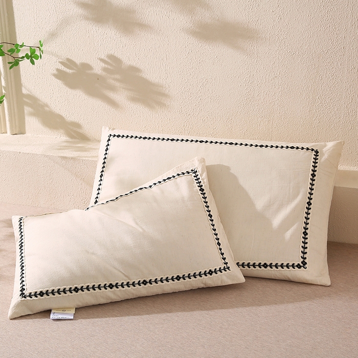 91家纺网 家纺一手货源 找家纺 （总）蔻眠 山屿清梦棉麻刺绣荞麦护颈枕芯亚麻全荞麦壳成人枕头