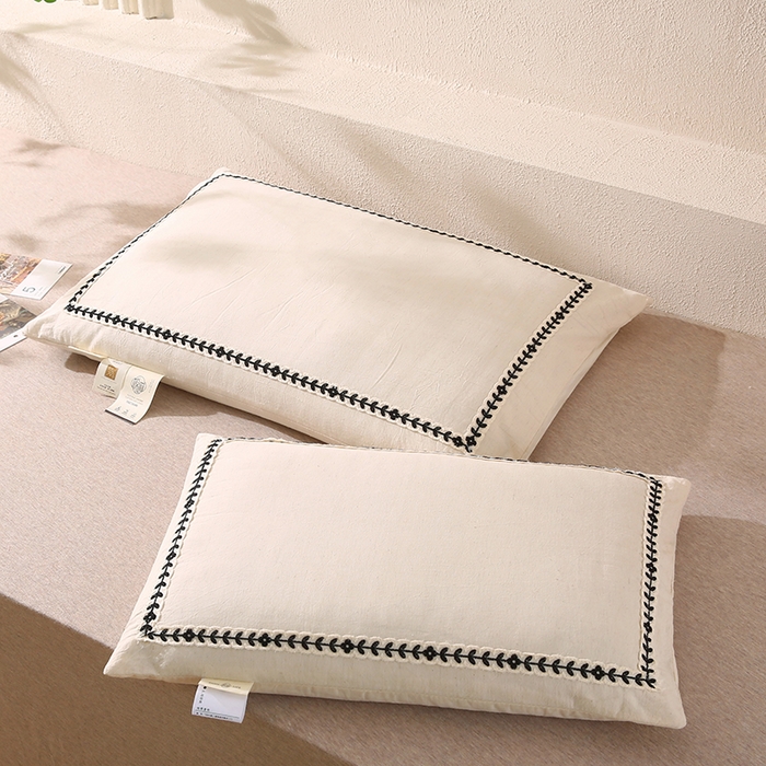 91家纺网 家纺一手货源 找家纺 （总）蔻眠 山屿清梦棉麻刺绣荞麦护颈枕芯亚麻全荞麦壳成人枕头