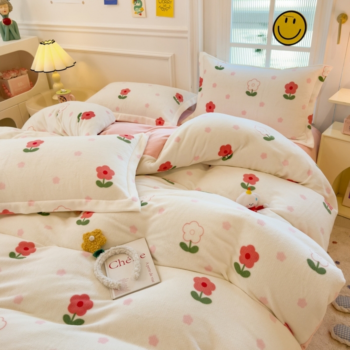 91家纺网 家纺一手货源 找家纺 （总）丝羽坊 2025新款200克加厚小清新牛奶绒床单款 床笠款四件套 被套