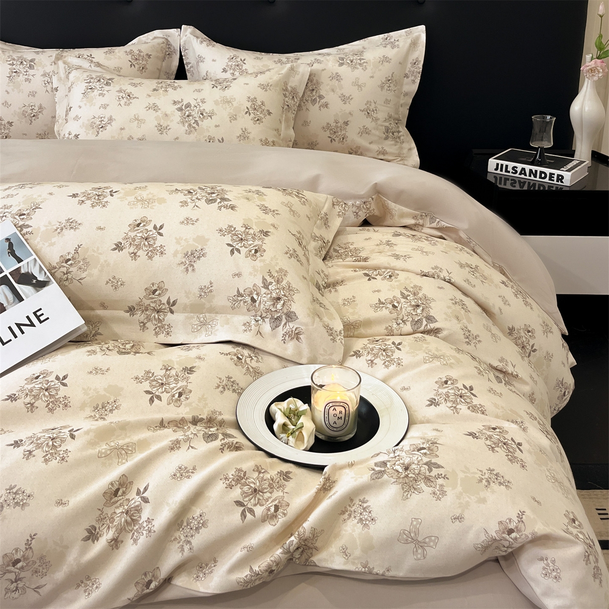 91家纺网 家纺一手货源 找家纺 笙意家纺 2025新款A类全棉纯棉磨毛刺绣印花四件套 白苔