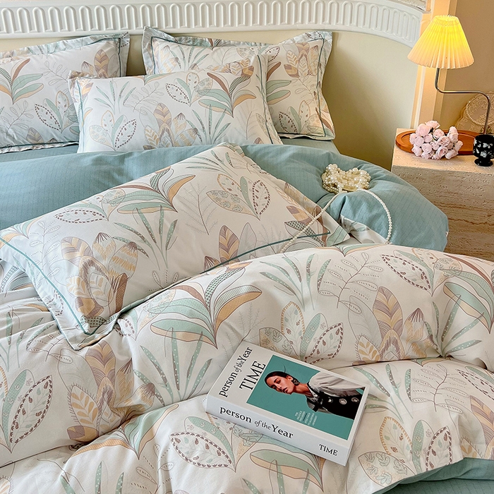 91家纺网 家纺一手货源 找家纺 梧桐树 2025新款全棉100%棉磨毛花卉简约系列四件套 麦吉 绿