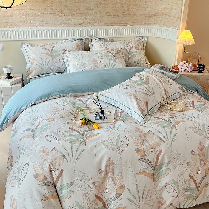 91家纺网 家纺一手货源 找家纺 梧桐树 2025新款全棉100%棉磨毛花卉简约系列四件套 麦吉 绿