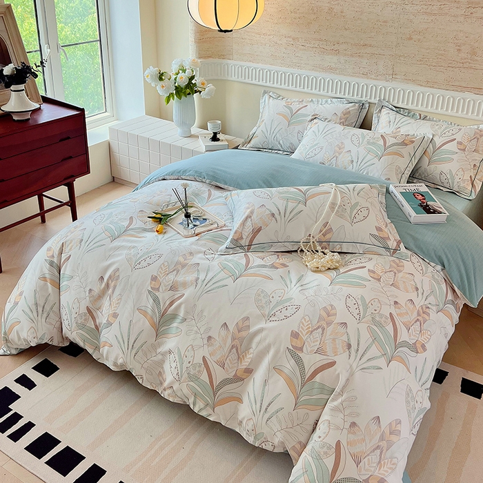 91家纺网 家纺一手货源 找家纺 梧桐树 2025新款全棉100%棉磨毛花卉简约系列四件套 麦吉 绿