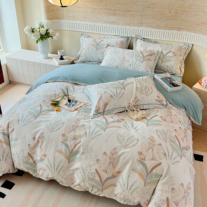 91家纺网 家纺一手货源 找家纺 梧桐树 2025新款全棉100%棉磨毛花卉简约系列四件套 麦吉 绿