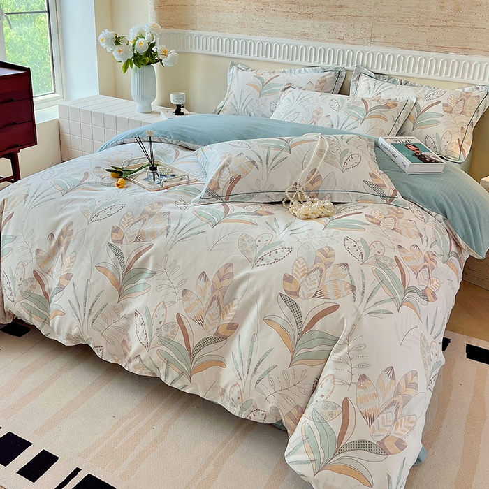 91家纺网 家纺一手货源 找家纺 梧桐树 2025新款全棉100%棉磨毛花卉简约系列四件套 麦吉 绿