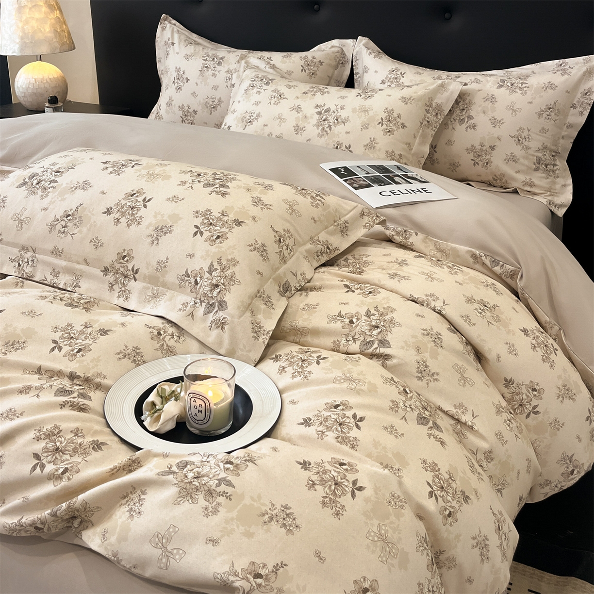 91家纺网 家纺一手货源 找家纺 笙意家纺 2025新款A类全棉纯棉磨毛刺绣印花四件套 白苔