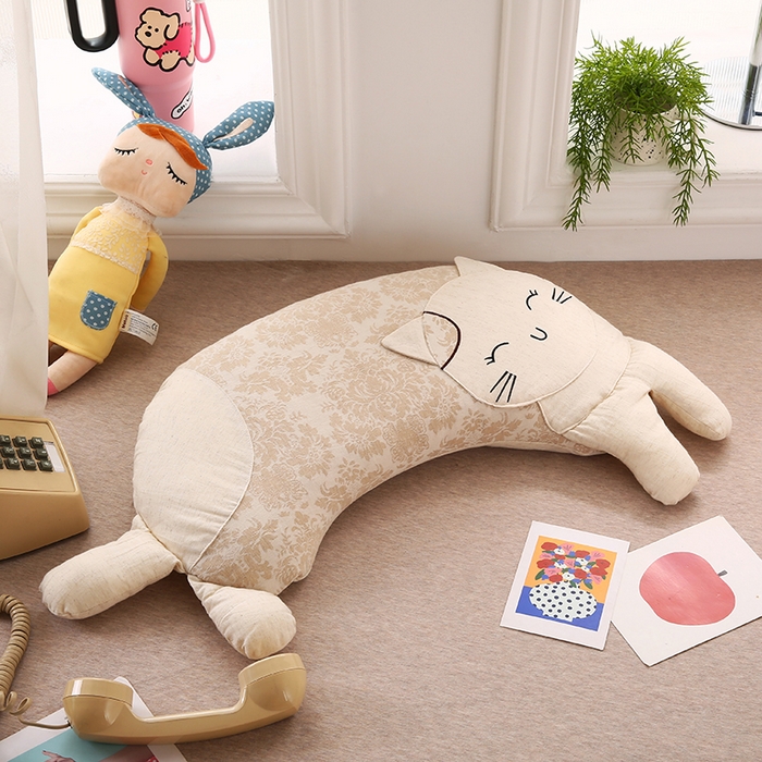 91家纺网 家纺一手货源 找家纺 蔻眠 棉麻可爱猫卡通荞麦护颈枕芯儿童学生成人枕头 棉麻可爱猫-米色