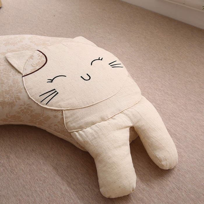 91家纺网 家纺一手货源 找家纺 蔻眠 棉麻可爱猫卡通荞麦护颈枕芯儿童学生成人枕头 棉麻可爱猫-米色