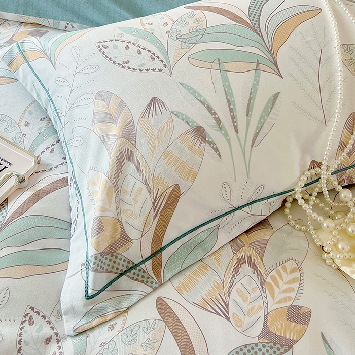 91家纺网 家纺一手货源 找家纺 梧桐树 2025新款全棉100%棉磨毛花卉简约系列四件套 麦吉 绿