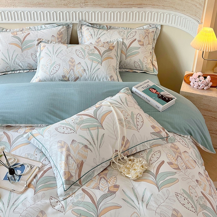 91家纺网 家纺一手货源 找家纺 梧桐树 2025新款全棉100%棉磨毛花卉简约系列四件套 麦吉 绿