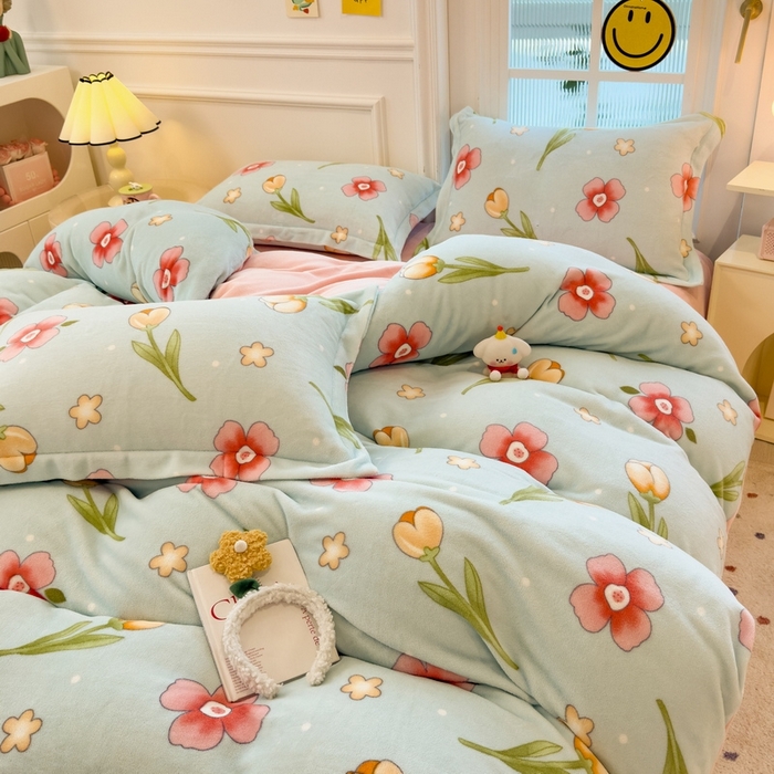 91家纺网 家纺一手货源 找家纺 （总）丝羽坊 2025新款200克加厚小清新牛奶绒床单款 床笠款四件套 被套