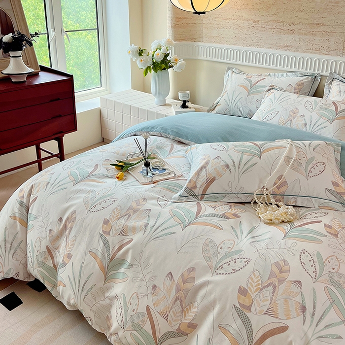 91家纺网 家纺一手货源 找家纺 梧桐树 2025新款全棉100%棉磨毛花卉简约系列四件套 麦吉 绿