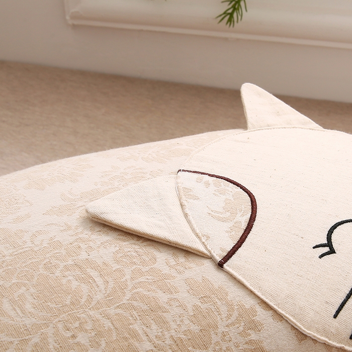 91家纺网 家纺一手货源 找家纺 蔻眠 棉麻可爱猫卡通荞麦护颈枕芯儿童学生成人枕头 棉麻可爱猫-米色