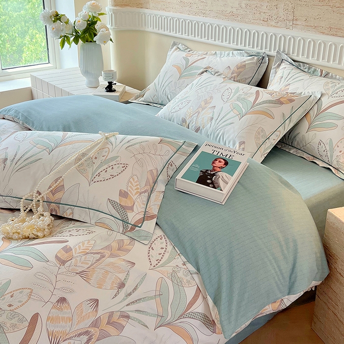 91家纺网 家纺一手货源 找家纺 梧桐树 2025新款全棉100%棉磨毛花卉简约系列四件套 麦吉 绿