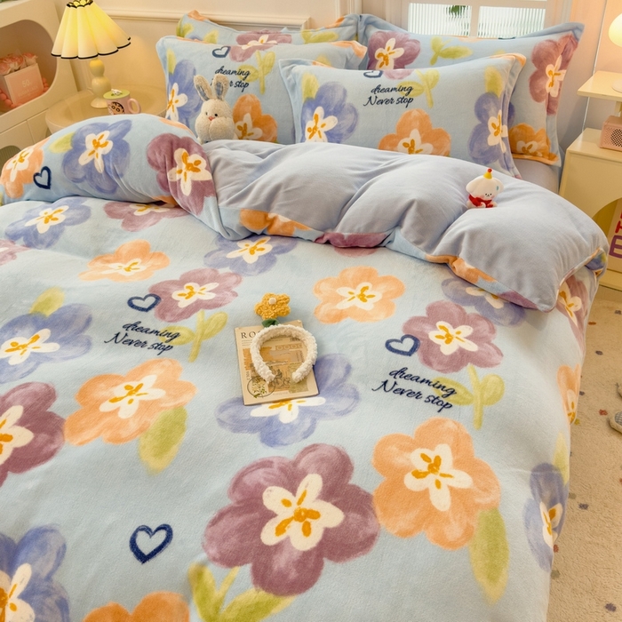 91家纺网 家纺一手货源 找家纺 （总）丝羽坊 2025新款200克加厚小清新牛奶绒床单款 床笠款四件套 被套