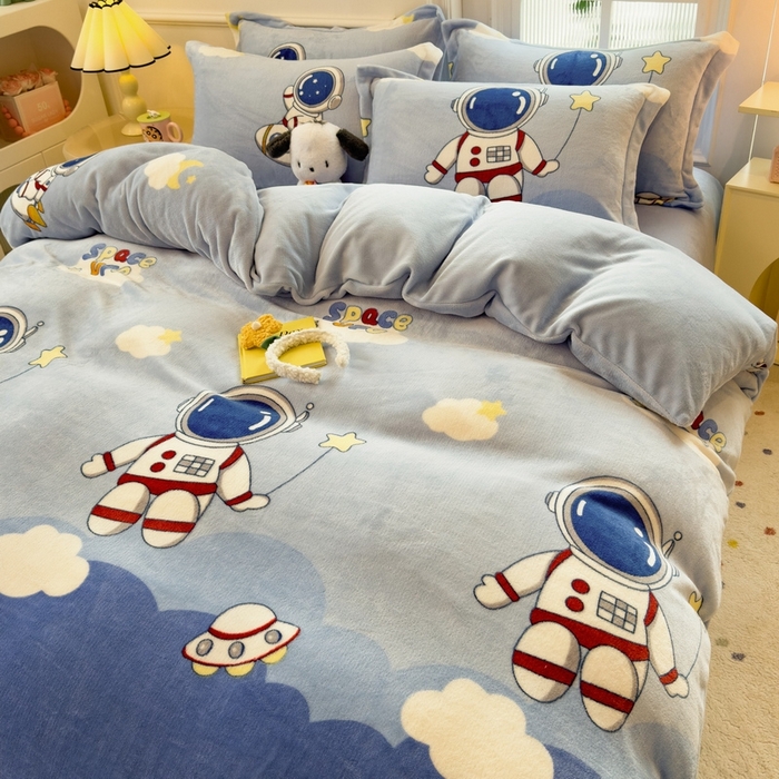 91家纺网 家纺一手货源 找家纺 （总）丝羽坊 2025新款200克加厚小清新牛奶绒床单款 床笠款四件套 被套