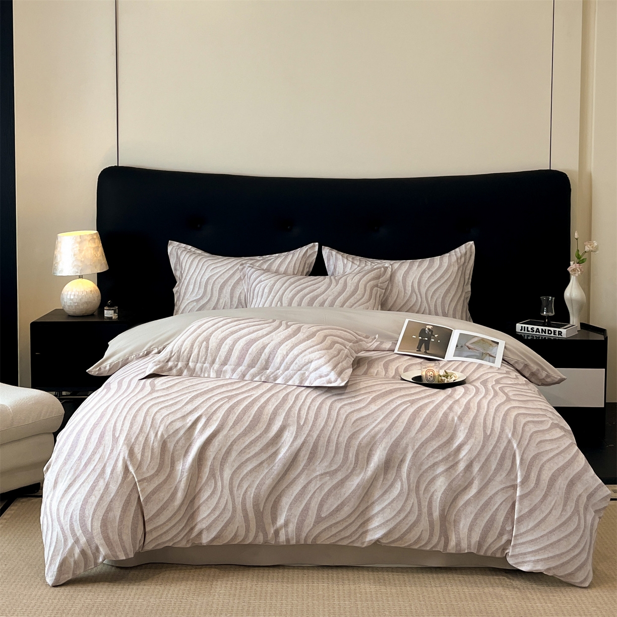 91家纺网 家纺一手货源 找家纺 笙意家纺 2025新款A类全棉纯棉磨毛刺绣印花四件套 湖光