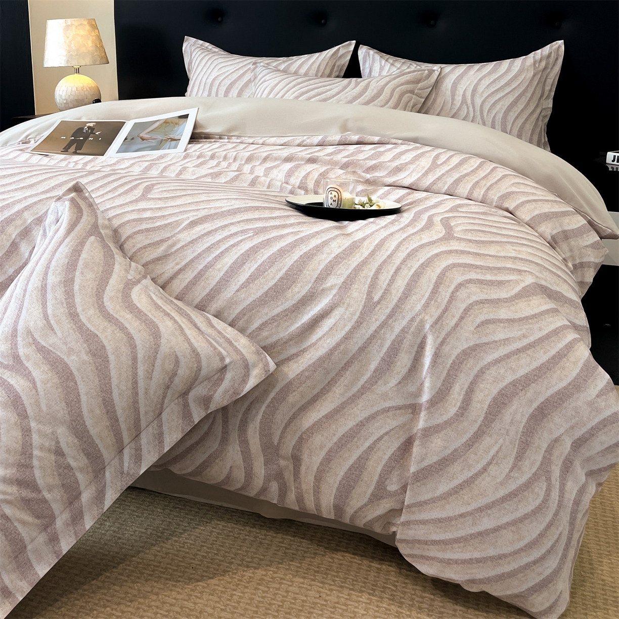 91家纺网 家纺一手货源 找家纺 笙意家纺 2025新款A类全棉纯棉磨毛刺绣印花四件套 湖光