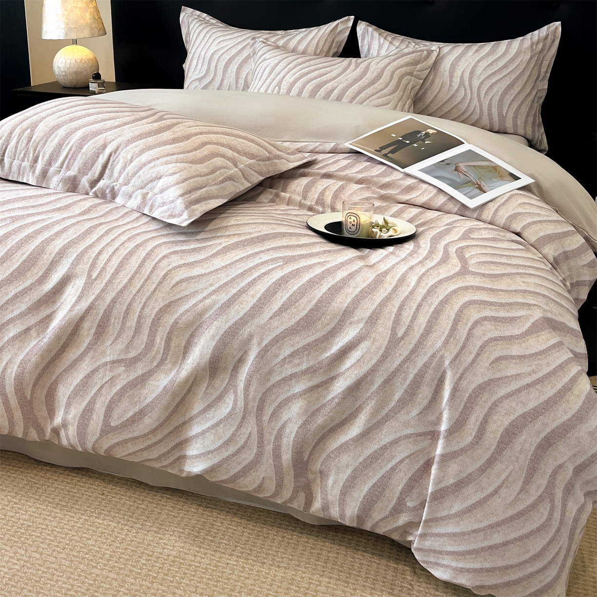 91家纺网 家纺一手货源 找家纺 笙意家纺 2025新款A类全棉纯棉磨毛刺绣印花四件套 湖光