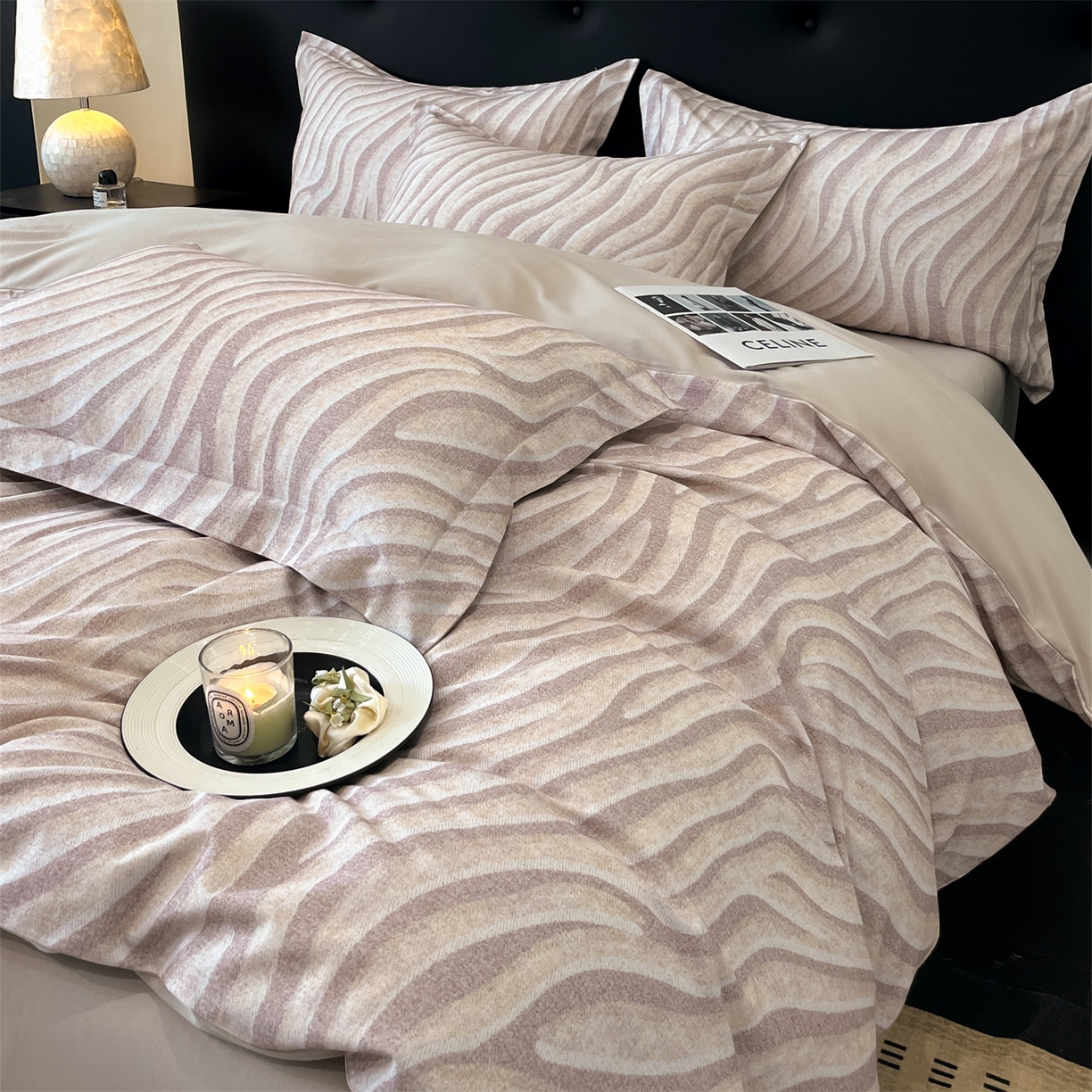 91家纺网 家纺一手货源 找家纺 笙意家纺 2025新款A类全棉纯棉磨毛刺绣印花四件套 湖光