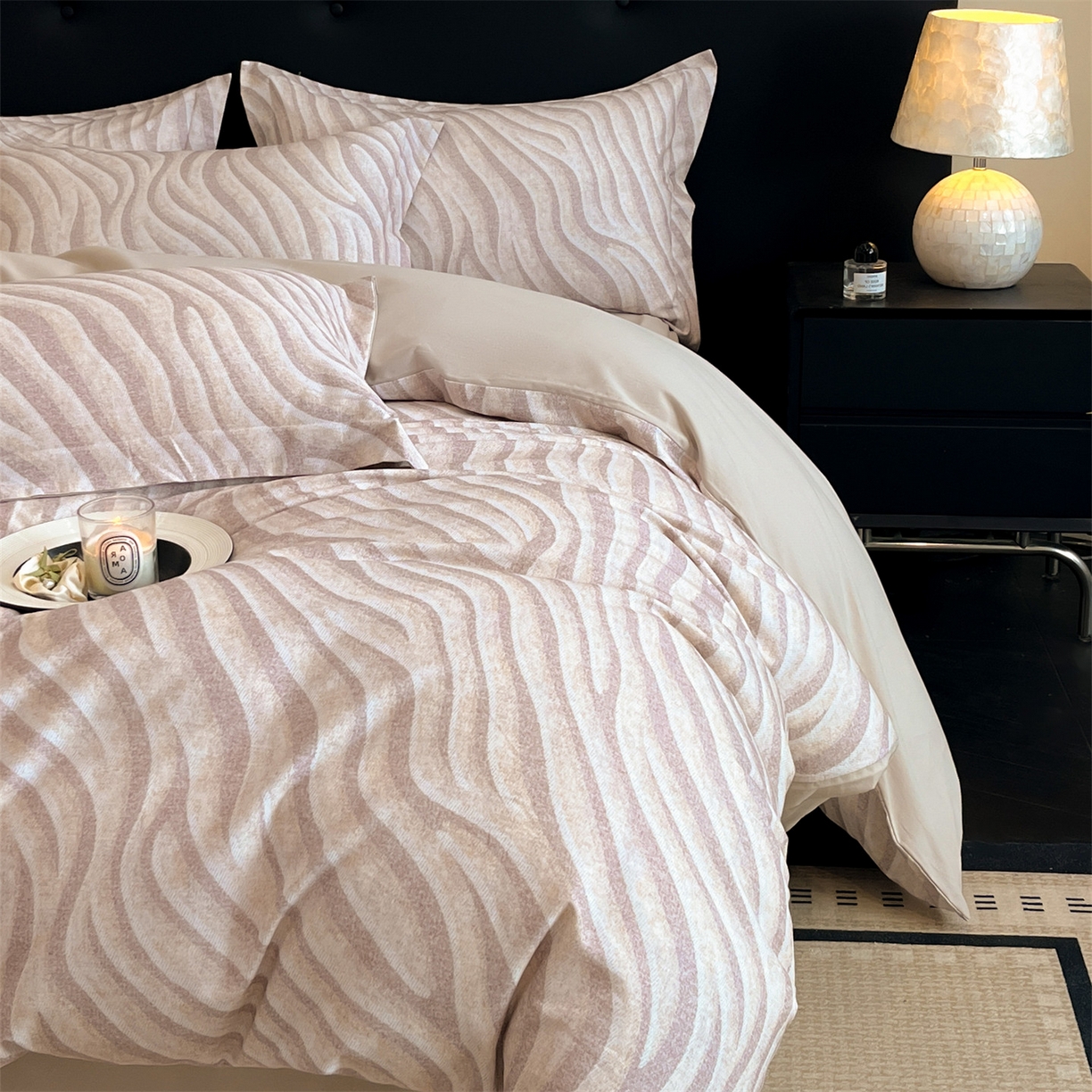 91家纺网 家纺一手货源 找家纺 笙意家纺 2025新款A类全棉纯棉磨毛刺绣印花四件套 湖光