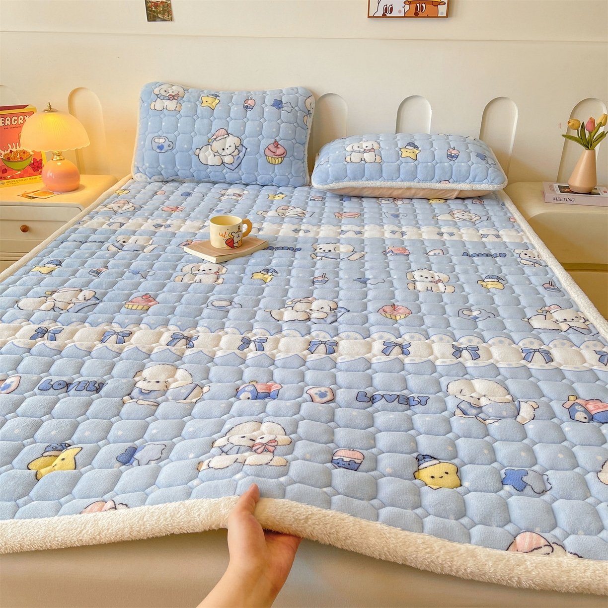 雯豆家纺 2025新款加厚床垫床褥子牛奶绒床褥床护垫学生宿舍垫子铺底 牛奶绒床褥-奶蓝小狗
