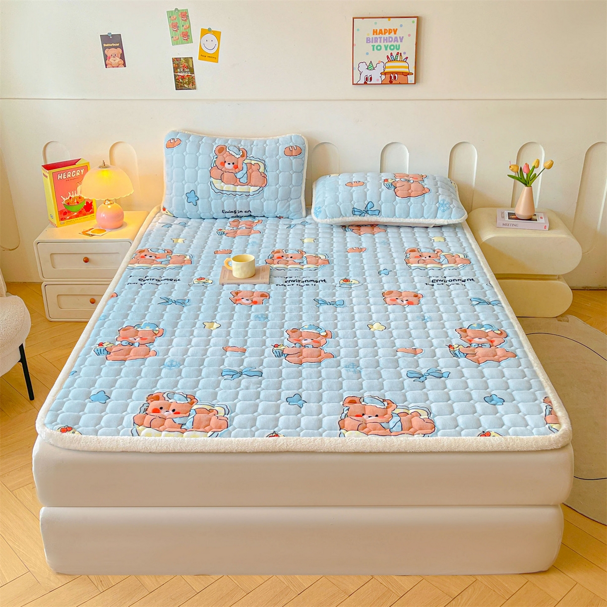 91家纺网 家纺一手货源 找家纺 雯豆家纺 2025新款加厚床垫床褥子牛奶绒床褥床护垫学生宿舍垫子铺底 牛奶绒床褥-趴趴熊