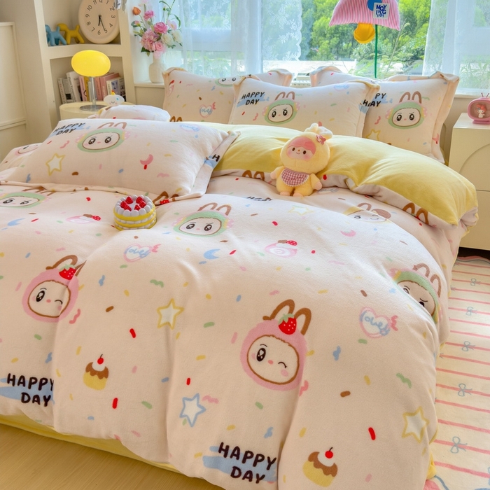 91家纺网 家纺一手货源 找家纺 （总）丝羽坊 2025新款200克加厚小清新牛奶绒床单款 床笠款四件套 被套