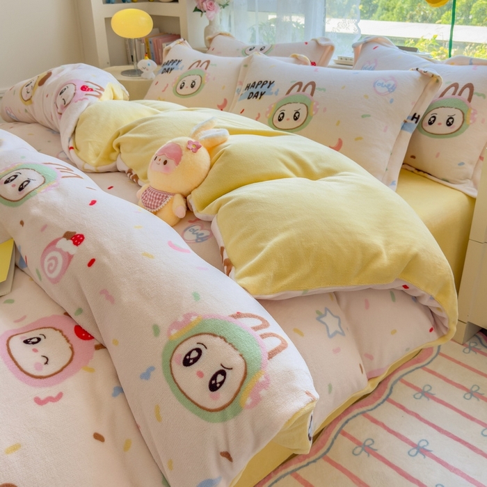 91家纺网 家纺一手货源 找家纺 （总）丝羽坊 2025新款200克加厚小清新牛奶绒床单款 床笠款四件套 被套