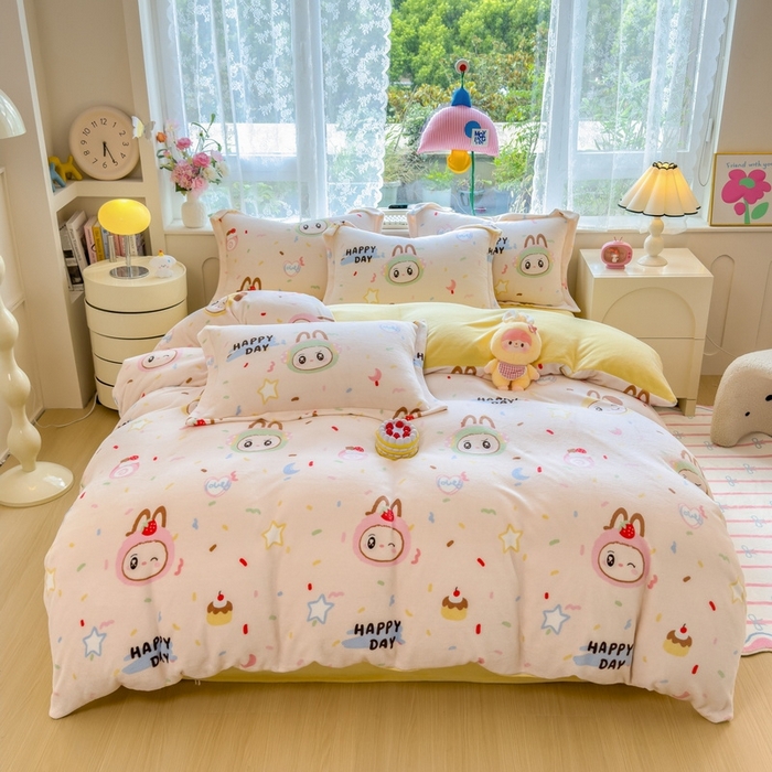 91家纺网 家纺一手货源 找家纺 （总）丝羽坊 2025新款200克加厚小清新牛奶绒床单款 床笠款四件套 被套