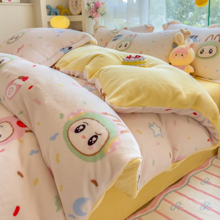 91家纺网 家纺一手货源 找家纺 （总）丝羽坊 2025新款200克加厚小清新牛奶绒床单款 床笠款四件套 被套