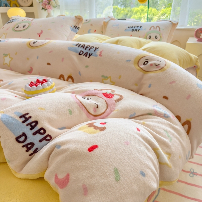 91家纺网 家纺一手货源 找家纺 （总）丝羽坊 2025新款200克加厚小清新牛奶绒床单款 床笠款四件套 被套