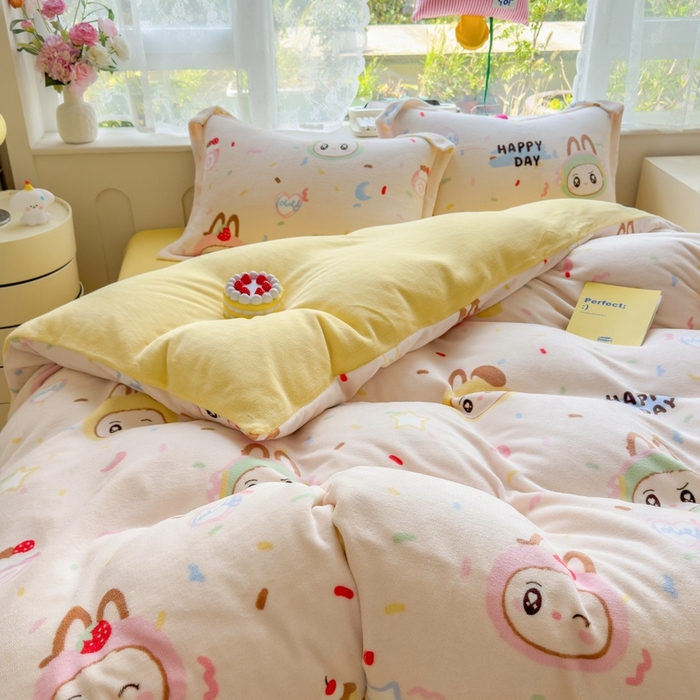 91家纺网 家纺一手货源 找家纺 （总）丝羽坊 2025新款200克加厚小清新牛奶绒床单款 床笠款四件套 被套