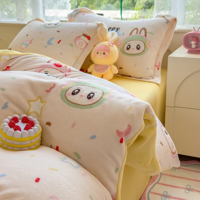 91家纺网 家纺一手货源 找家纺 （总）丝羽坊 2025新款200克加厚小清新牛奶绒床单款 床笠款四件套 被套