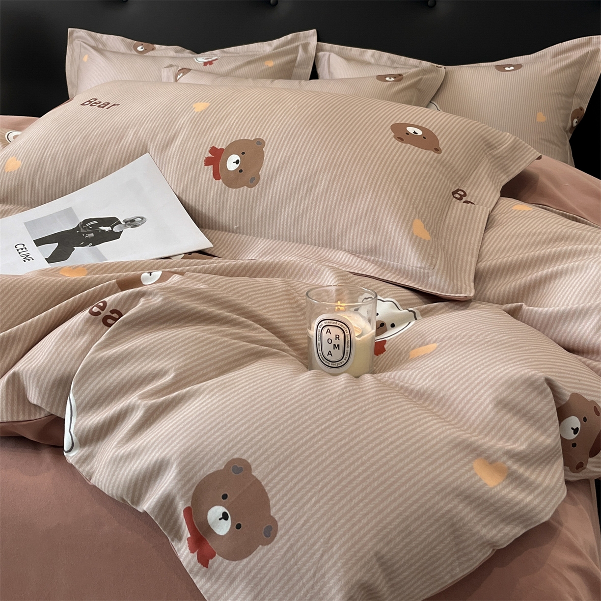 笙意家纺 2025新款A类全棉纯棉磨毛刺绣印花四件套 小熊日记