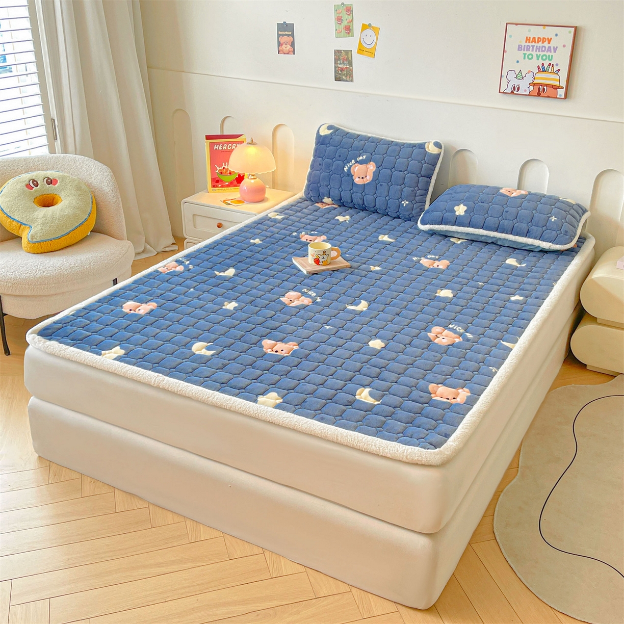 91家纺网 家纺一手货源 找家纺 雯豆家纺 2025新款加厚床垫床褥子牛奶绒床褥床护垫学生宿舍垫子铺底 牛奶绒床褥-太空小熊